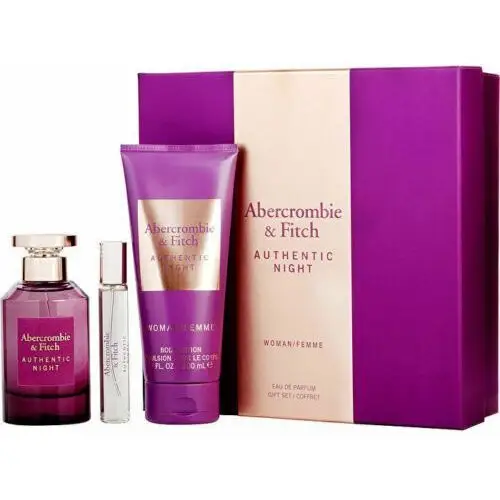 Abercrombie & fitch authentic night women set i. edp w 100 ml + edp w 15 ml + body lotion 200 ml (slightly damaged packaging, products fine) - bazar