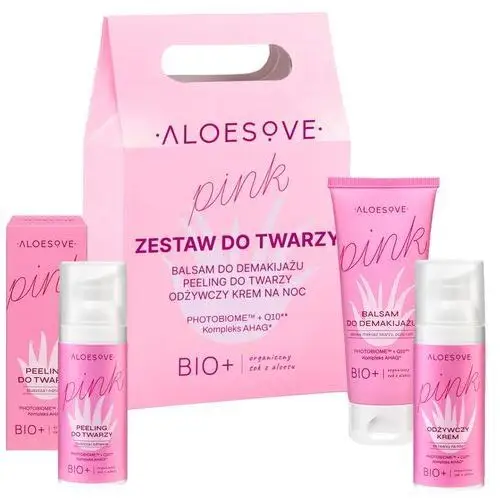 Aloesove pink zestaw do twarzy - balsam do demakijażu 75ml + peeling 50ml + krem na noc 50ml Aloesowe