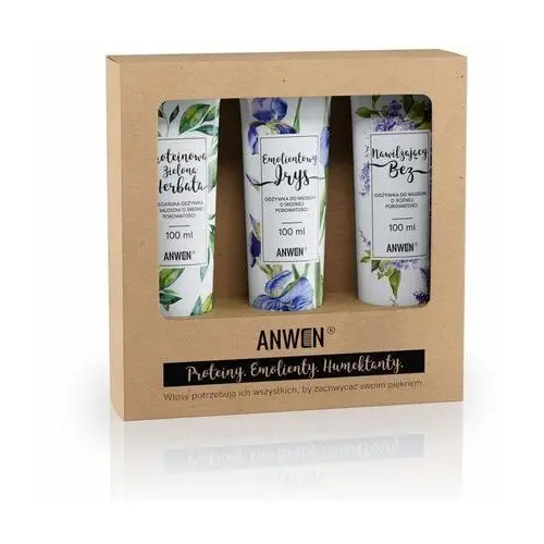 Anwen , wegański zestaw 3 odżywek do średniej porowatości (zielona herbata, irys, bez)