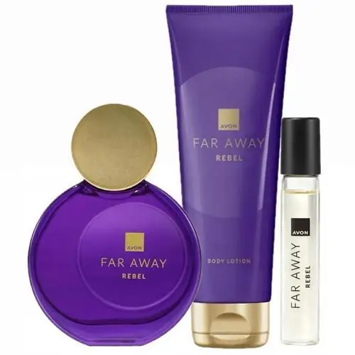 Avon Zestaw Damski Far Away Rebel Perfumy Balsam Perfumetka 3w1