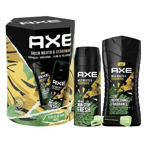 Green mojito & cedarwood men gift set ( deodorant spray 150 ml + shower gel 250 ml + shoelaces ) Axe