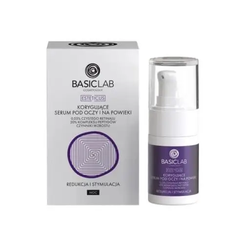 Basiclab - korygujące serum pod oczy z retinalem 0,03%, 20% kompleksem peptydów i czynnikami wzrostu, redukcja i stymulacja, 15ml