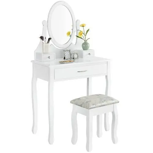 Beauty system Toaletka biała lena lustro 3 szuflady + taboret