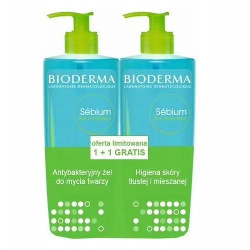 Bioderma Sebium Gel Moussant, żel antybakteryjny do mycia, 1+1, 500ml+500ml