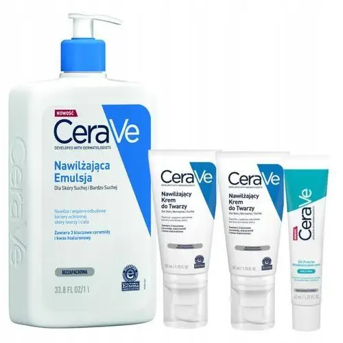 CeraVe Limitowany Zestaw Żel 40ml, Krem do Twarzy 52ml x2 Żel 1L