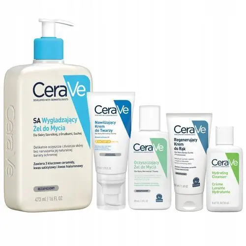 CeraVe Nawilżający Krem do Twarzy SPF50 Żel Wygładzający 473ml +Krem do rąk