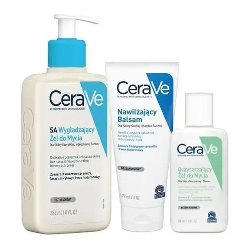 CeraVe Sa Żel Wygładzający do Mycia 236ml, Balsam Nawilżający 177ml