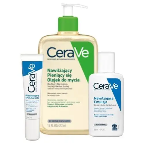 CeraVe Zestaw Krem pod Oczy 14g, Olejek Nawilżający Pieniący Się 473ml