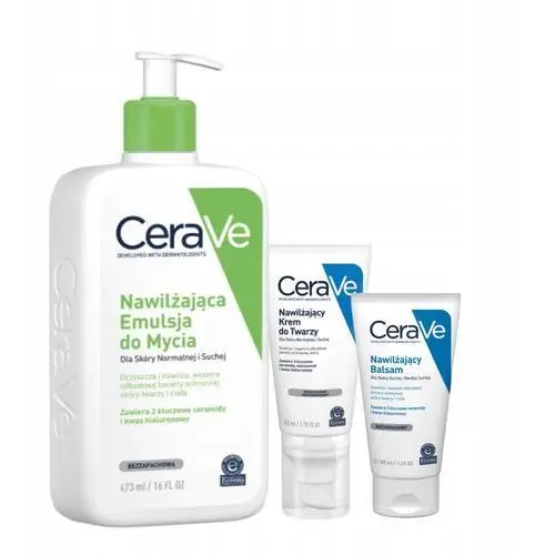 CeraVe Zestaw Nawilżająca Emulsja do Mycia 473ml, Krem do Twarzy 52ml