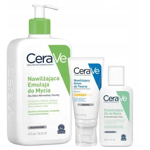 CeraVe Zestaw Nawilżająca Emulsja do Mycia 473ml Krem do Twarzy Spf 30 52ml