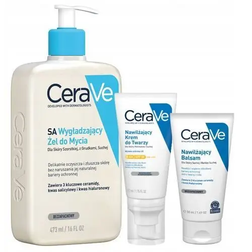 CeraVe Zestaw Nawilżający Krem Twarz Spf 50 52ml, Żel Wygładzający 473ml