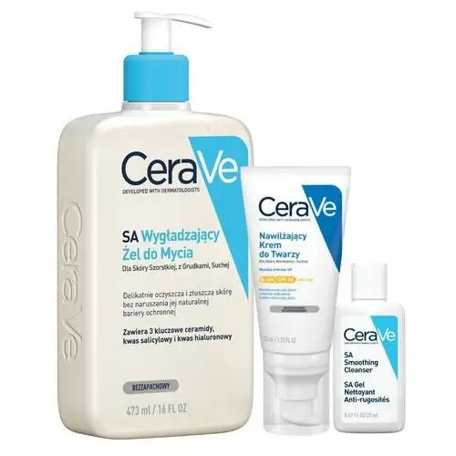 CeraVe Zestaw Nawilżający Krem Twarz Spf 50 52ml, Żel Wygładzający 473ml