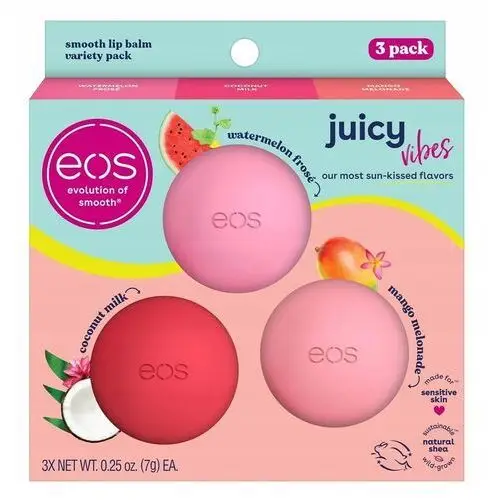 Eos Juicy Vibes balsam do ust 3 smaki Arbuz Mleko Kokoswe Mango Watermelon