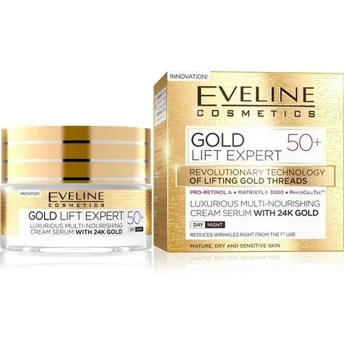 Eveline cosmetics gold lift expert 50+ luksusowy multi-odżywczy krem-serum z 24k złotem dzień/noc 50ml