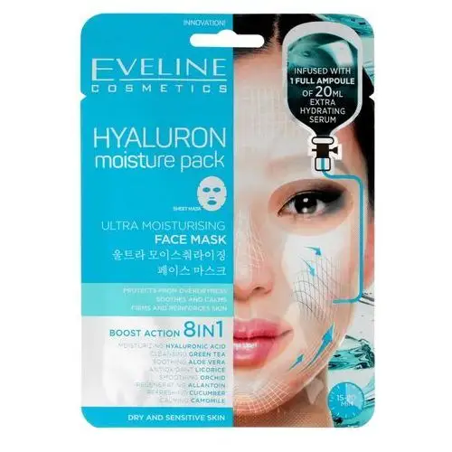 Eveline Cosmetics Maska płachtowa z kwasem hialuronowym 8w1 maske 1.0 pieces
