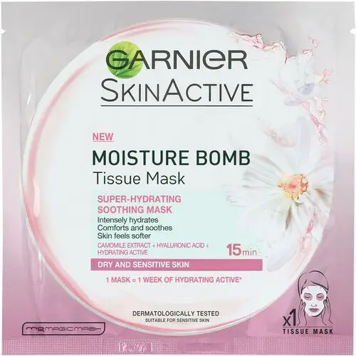 Moisture bomb camomile hydrating face sheet mask for dry and sensitive skin 28g Garnier