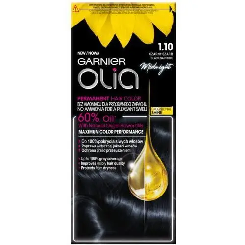 Garnier olia farba do włosów 1.10 czarny szafir, kolor czerń