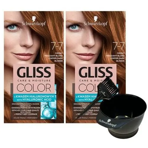 Gliss Color Farba do Włosów 7-7 Miedziany Blond x2 miseczka i pędzelek, kolor miedź