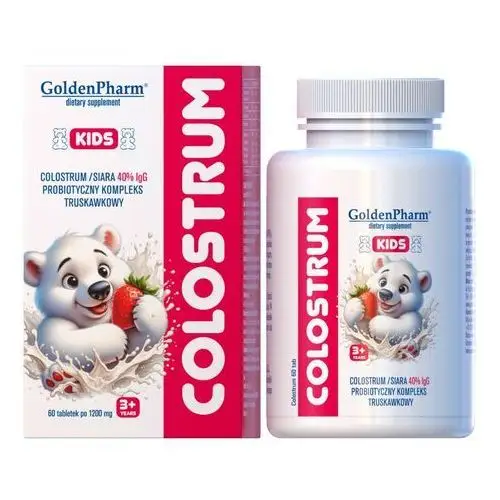 Golden pharm Colostrum kids dla dzieci truskawkowe cukierki siara 40%igg probiotyk 60szt