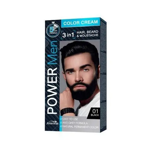 Joanna Power Men Color Cream 3in1 farba do włosów. brody i wąsów 01 Black 30g