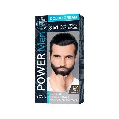 Joanna Power Men Color Cream 3in1 farba do włosów. brody i wąsów 02 Dark Brown 30g, 525192