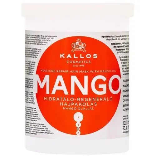 Kallos mango moisture repair mask - nawilżająco-odbudowująca maska do włosów suchych z olejkiem mango, 1000ml