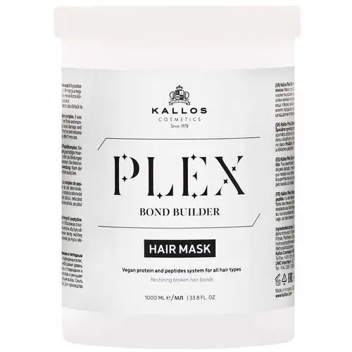 Kallos plex bond builder mask - maska do włosów zniszczonych z białkiem roślinnym i peptydami, 1000ml