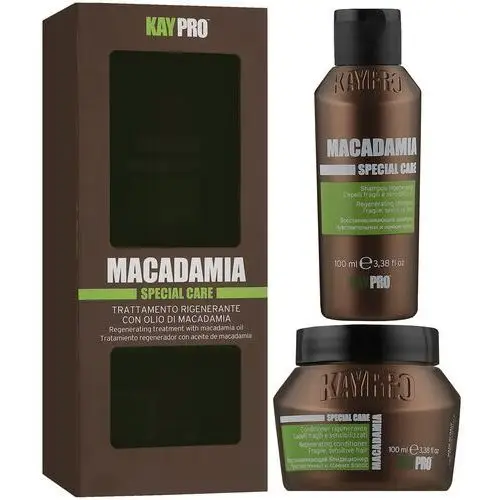 Mini size macadamia zestaw regenerujący do włosów delikatnych, szampon + maska 200 ml (2 x 100 ml) Kaypro