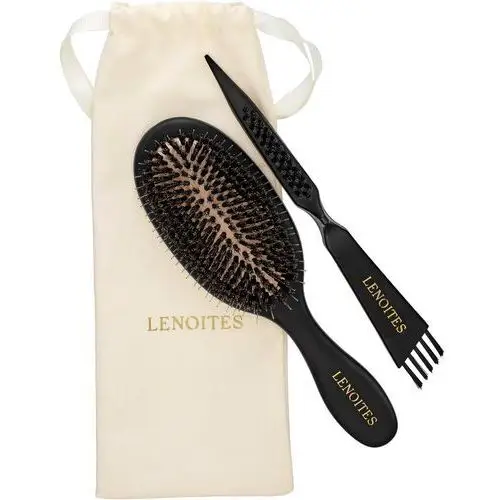 Hair brush wild boar with pouch and cleaner tool black Lenoites