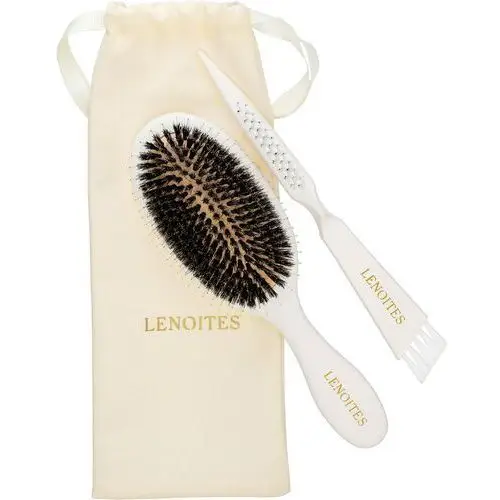 Lenoites hair brush wild boar with pouch and cleaner tool white