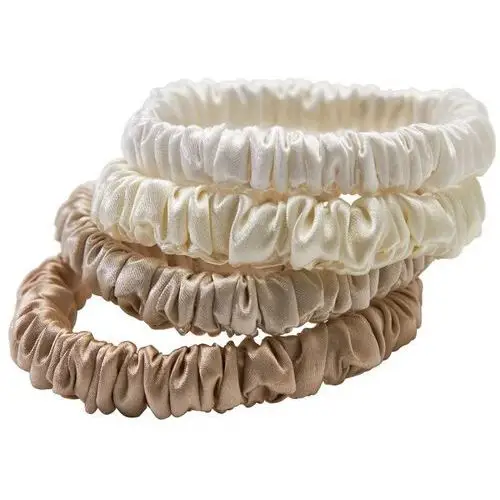 Lenoites Mulberry Silk Skinny Scrunchies, White, Cream White, Beige, Light Brown