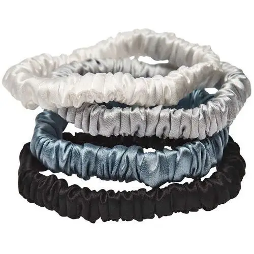 Lenoites mulberry silk skinny scrunchies white, light grey, blue, black