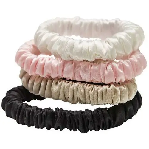 Lenoites mulberry silk skinny scrunchies, white, pink, beige, black