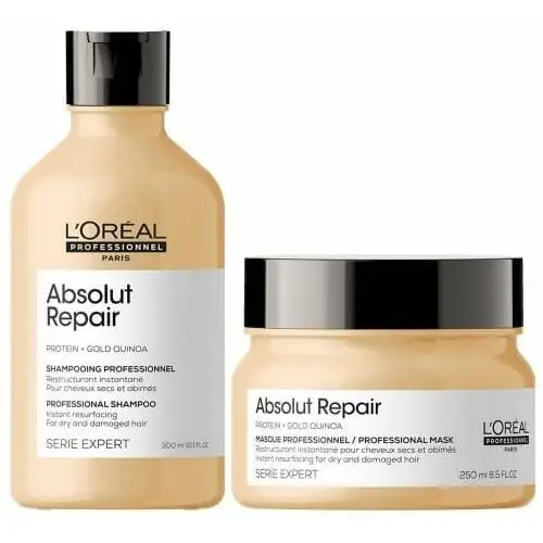 Odbudowujący zestaw do włosów zniszczonych, szampon i maska L'Oréal Absolut Repair Gold, LP100 - LP101