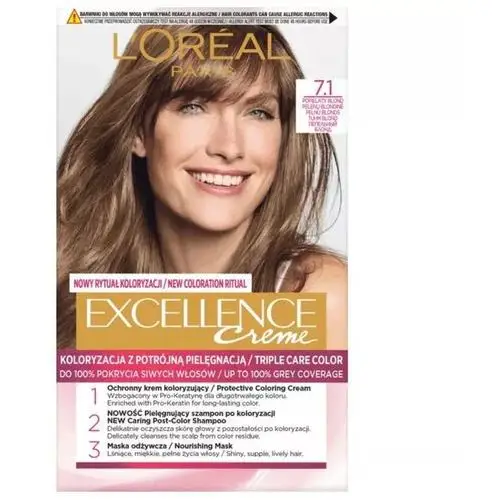 Farba do włosów 7.1 Popielaty Blond L'Oréal Paris, kolor blond