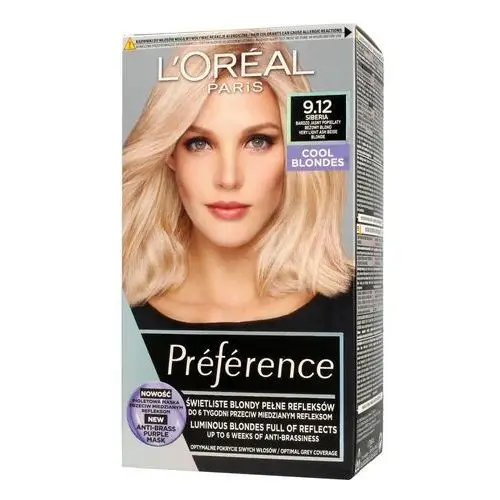 Loreal Preference Farba do włosów 9.12 Siberia - Bardzo Jasny Popielaty Beżowy Blond 1op., kolor blond