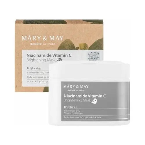 Mary&may niacinamide vitamin c brightening mask - zestaw 30 rozjaśniających masek w płachcie