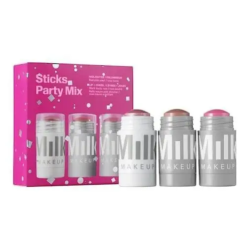 Sticks party mix - zestaw trzech kremowych różów i rozświetlaczy Milk makeup