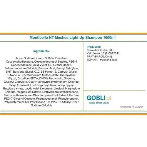 Montibello meches light-up - szampon rozświetlający, pielęgnuje i chroni przed uv, 1000ml