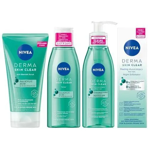 Nivea Derma Skin zestaw żel, tonik, peeling, peeling na noc