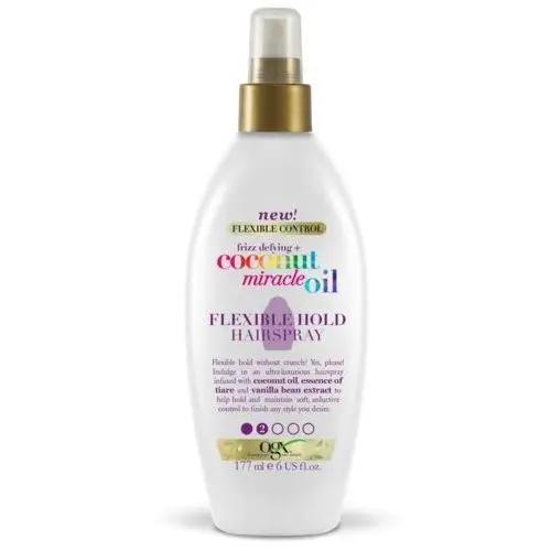 Organix, Frizz-Defying + Coconut Miracle Oil, Flexible Hold Hairspray, lakier do włosów nadający połysk, 177 ml