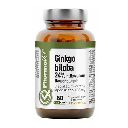 Suplement Ginkgo biloba 24% glikozydów flawonowych 60 kaps PharmoVit Clean Label,16