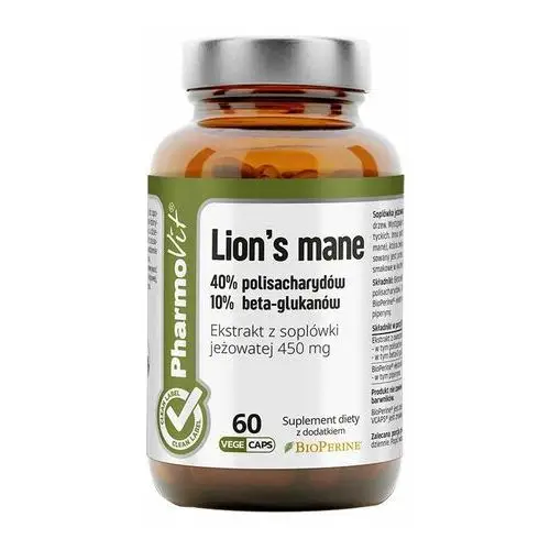 Suplement lion's mane 40% polisacharydów 10% beta-glukanów 60 kaps clean label Pharmovit