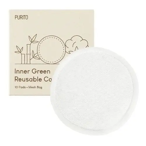 Purito inner green reusable cotton rounds 10pads+bag
