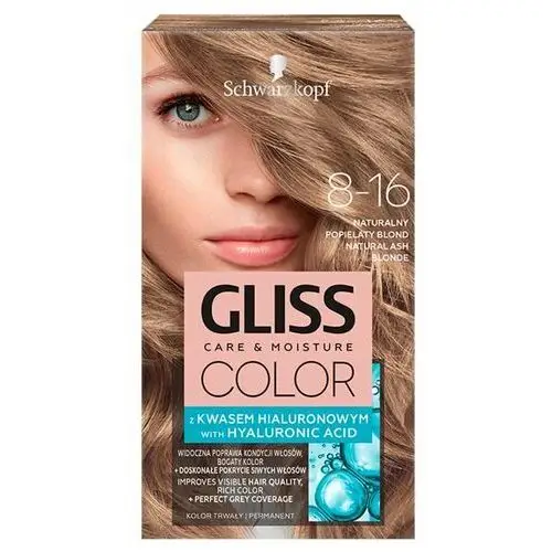 GLISS Schwarzkopf Gliss Color Farba do włosów z kwasem hialuronowym 8-16 Naturalny Popielaty Blond 142.5 ml, 682478