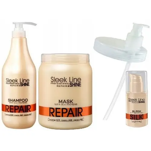 Szampon i maska z Pompką Sleek Line Repair Stapiz 1000 ml i jedwab 30ml