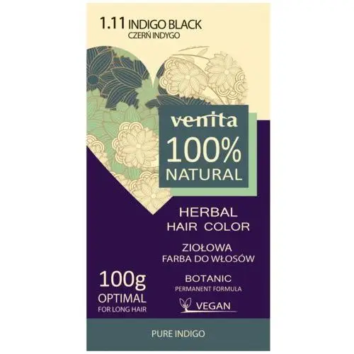 Venita herbal hair color ziołowa farba do włosów 1.11 czerń indygo 100g, 519267