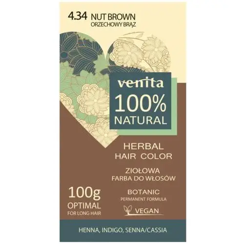 Herbal hair color ziołowa farba do włosów 4.34 orzechowy brąz 100g Venita