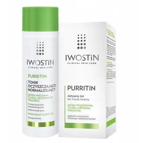 Zestaw Iwostin Purritin: Aktywny żel do mycia twarzy, 150ml Tonik 200ml